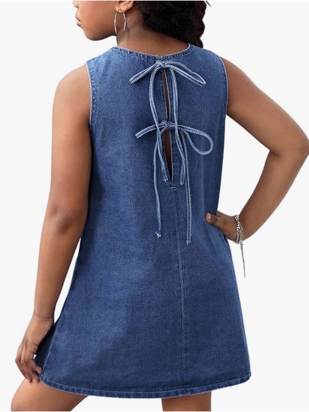 Girls' Sleeveless Denim Bow-Back Dress - Blue